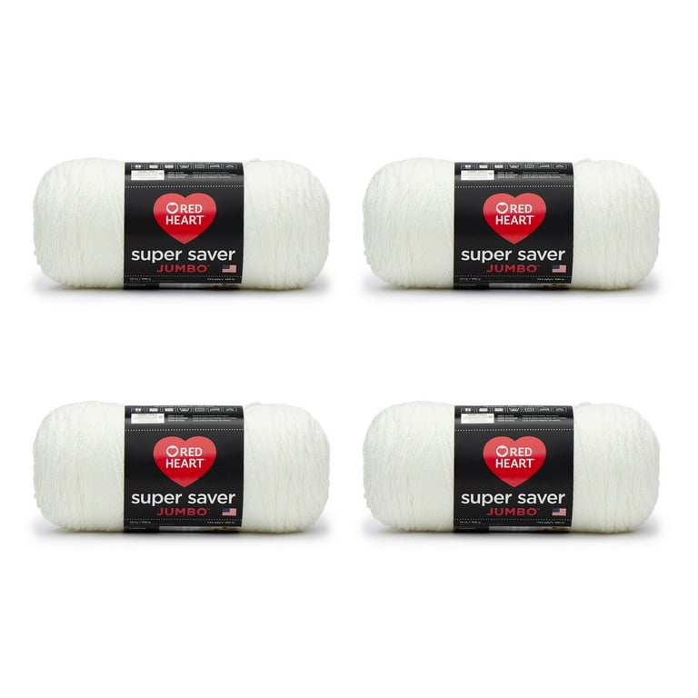 Red Heart Super Saver Jumbo #4 Medium Acrylic Yarn, Soft White 14oz/396g, 744 Yards (4 Pack), Size: Medium (4)