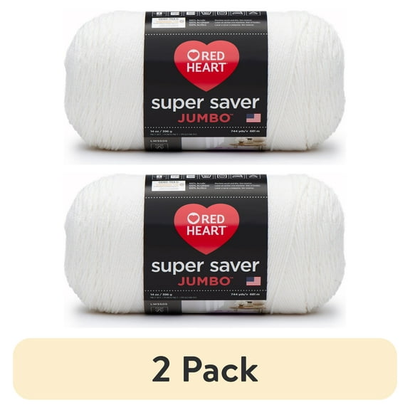 (2 pack) Red Heart® Super Saver® Jumbo #4 Medium Acrylic Yarn, White 14oz/396g, 744 Yards