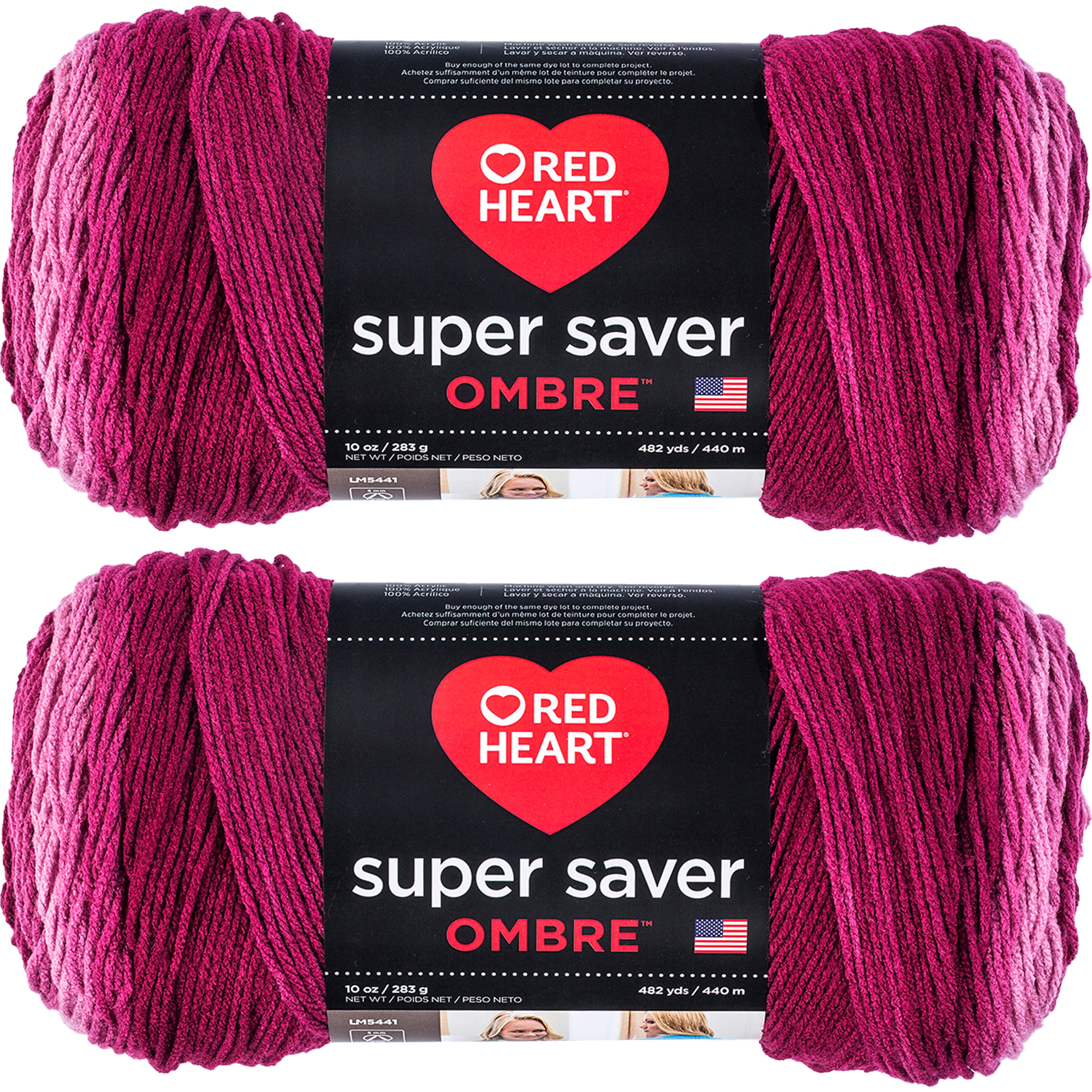Red Heart Super Saver Jumbo Anemone Ombre Yarn - 2 Pack of 283g/10oz - Acrylic - 4 Medium (Worsted) - 482 Yards - Knitting/Crochet