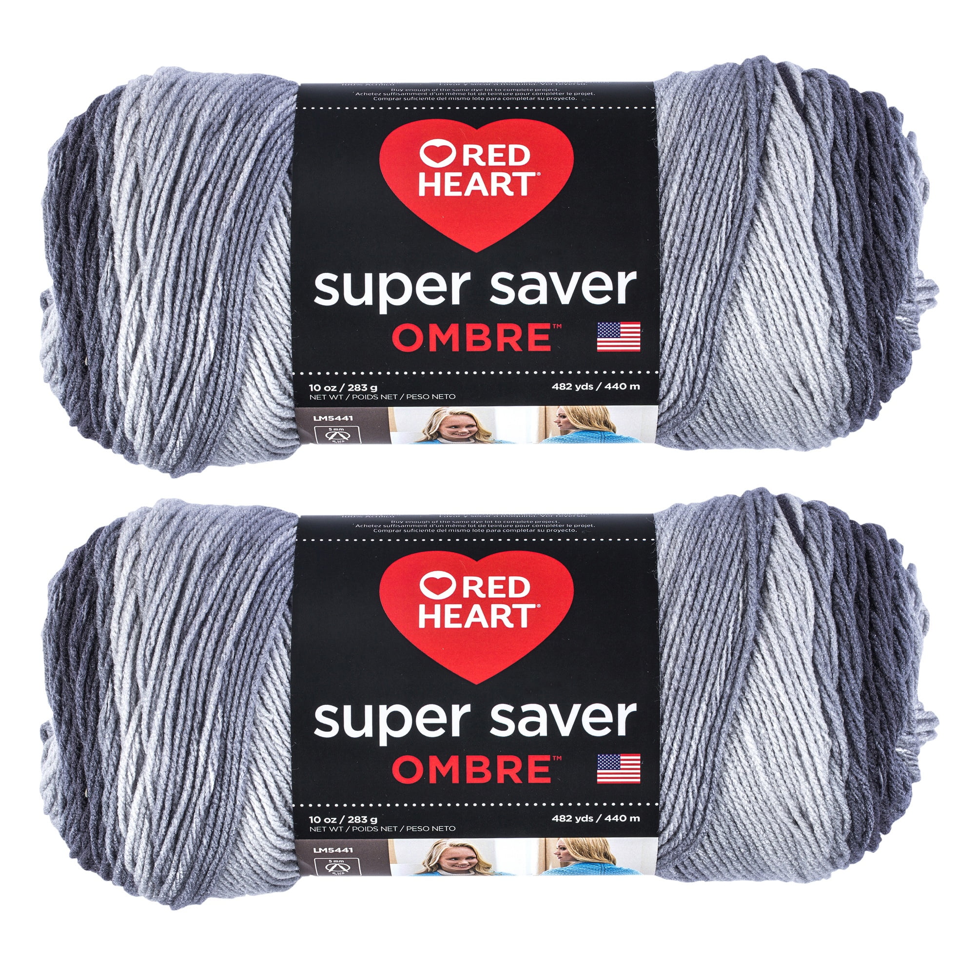 Red Heart Super Saver Jumbo Anthracite Ombre Yarn - 2 Pack of 283g/10oz - Acrylic - 4 Medium (Worsted) - 482 Yards - Knitting/Crochet