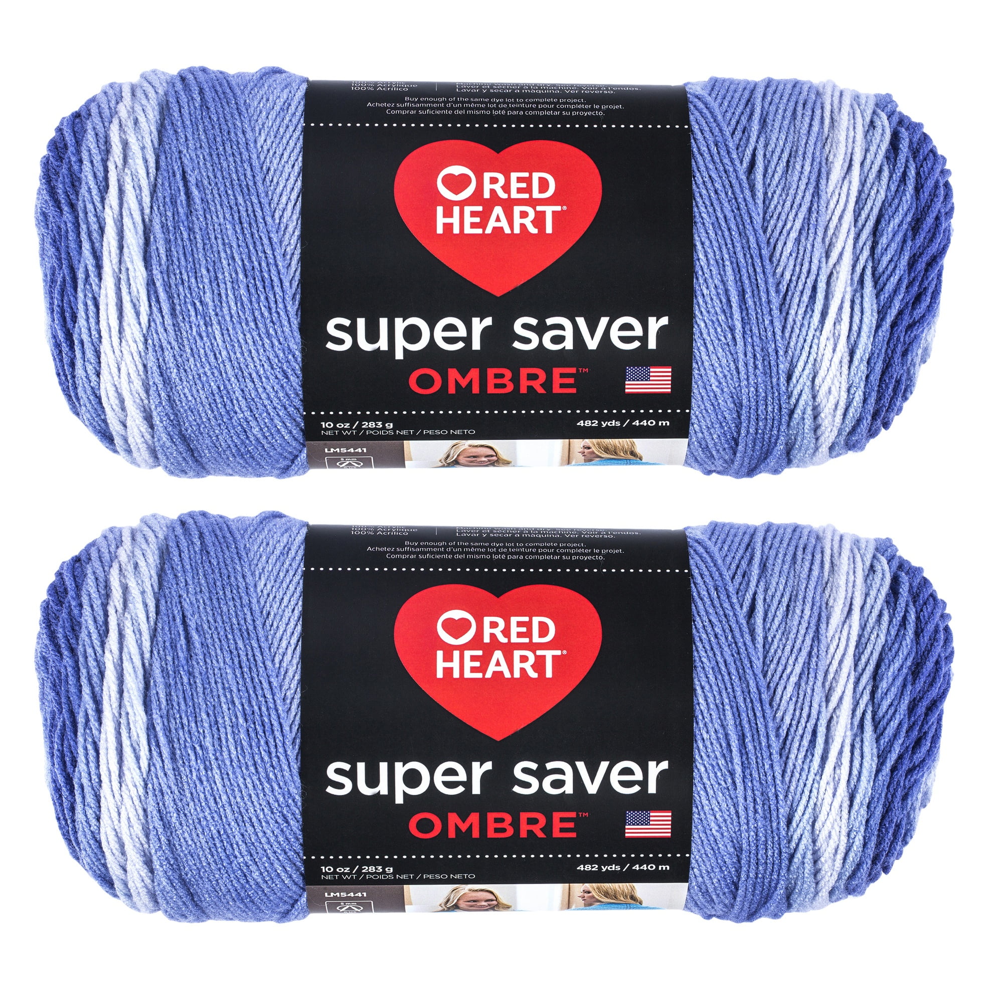 Red Heart Super Saver Jumbo Baja Blue Ombre Yarn - 2 Pack of 283g/10oz - Acrylic - 4 Medium (Worsted) - 482 Yards - Knitting/Crochet