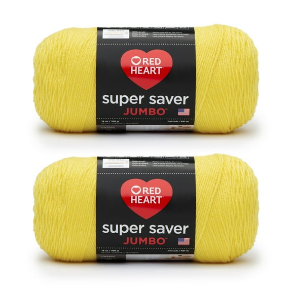 Red Heart Super Saver Jumbo Bright Yellow Yarn - 2 Pack of 396g/14oz - Acrylic - 4 Medium (Worsted) - 744 Yards - Knitting/Crochet
