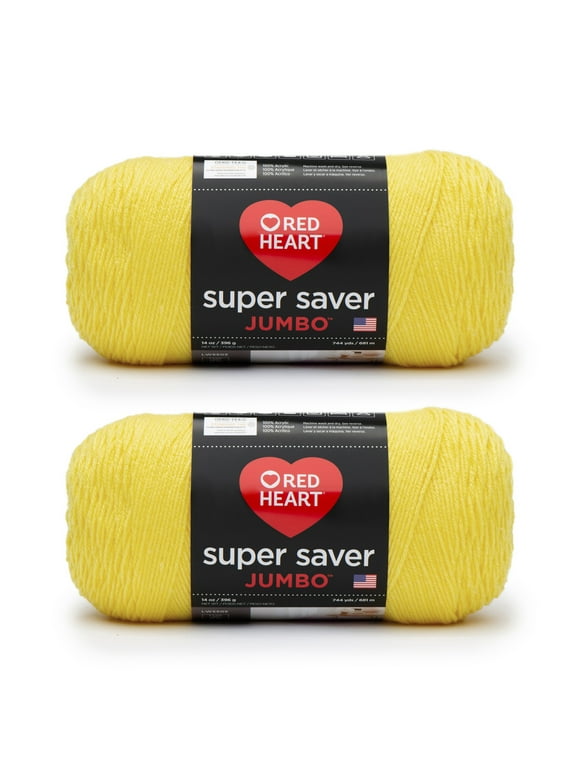 Red Heart Super Saver Jumbo Bright Yellow Yarn - 2 Pack of 396g/14oz - Acrylic - 4 Medium (Worsted) - 744 Yards - Knitting/Crochet