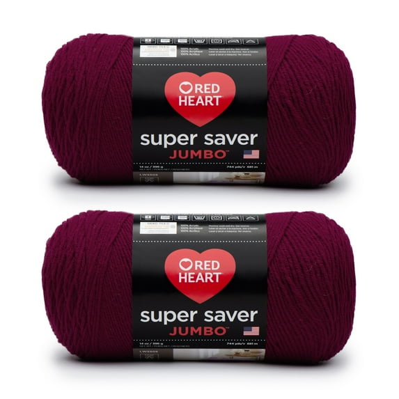 Red Heart Super Saver Jumbo Burgundy Yarn - 2 Pack of 396g/14oz - Acrylic - 4 Medium (Worsted) - 744 Yards - Knitting/Crochet