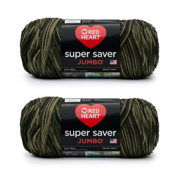 Red Heart Super Saver Jumbo Camouflage Yarn - 2 Pack of 283g/10oz - Acrylic - 4 Medium (Worsted) - 482 Yards - Knitting/Crochet