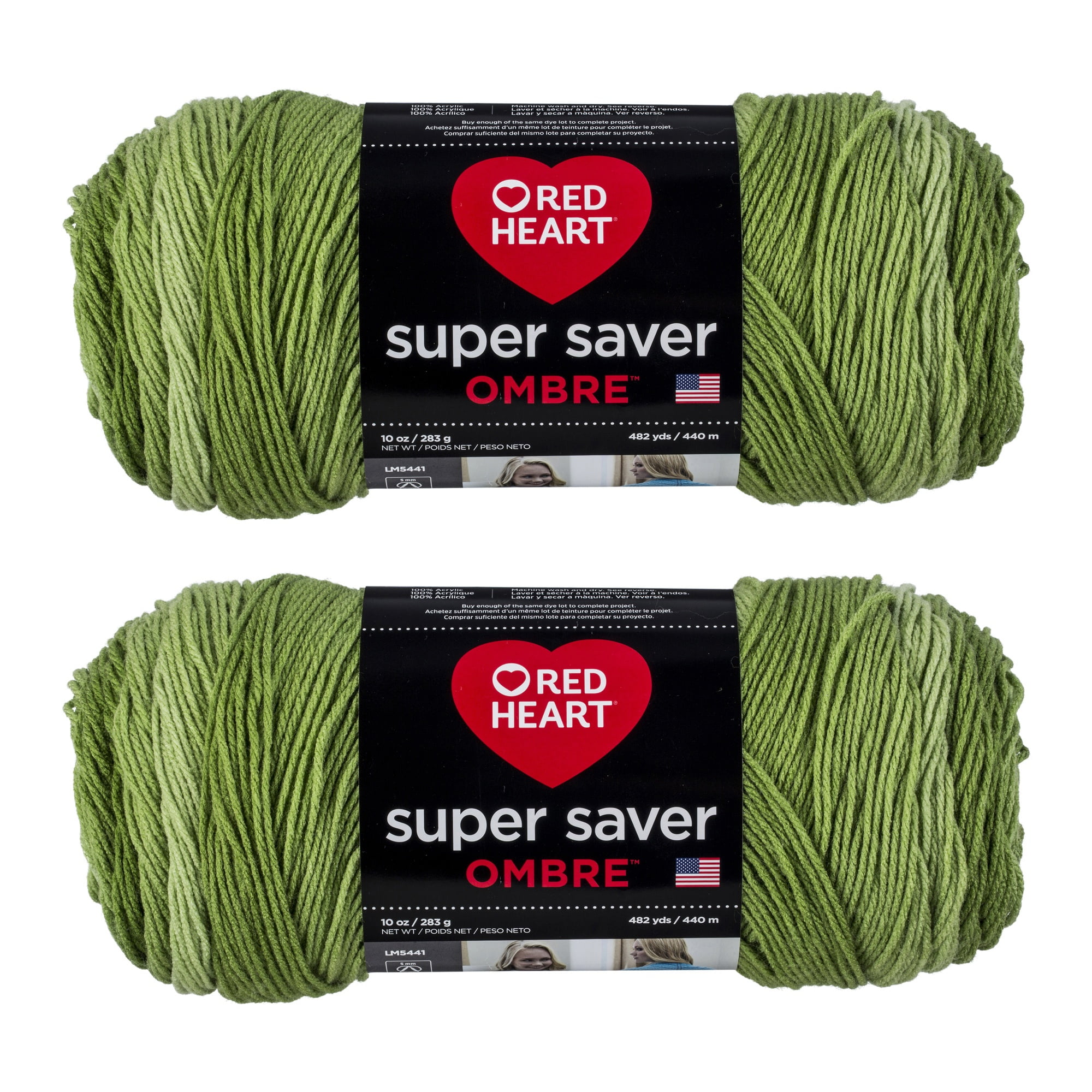 Red Heart Super Saver Jumbo Green Apple Ombre Yarn - 2 Pack of 283g/10oz - Acrylic - 4 Medium (Worsted) - 482 Yards - Knitting/Crochet