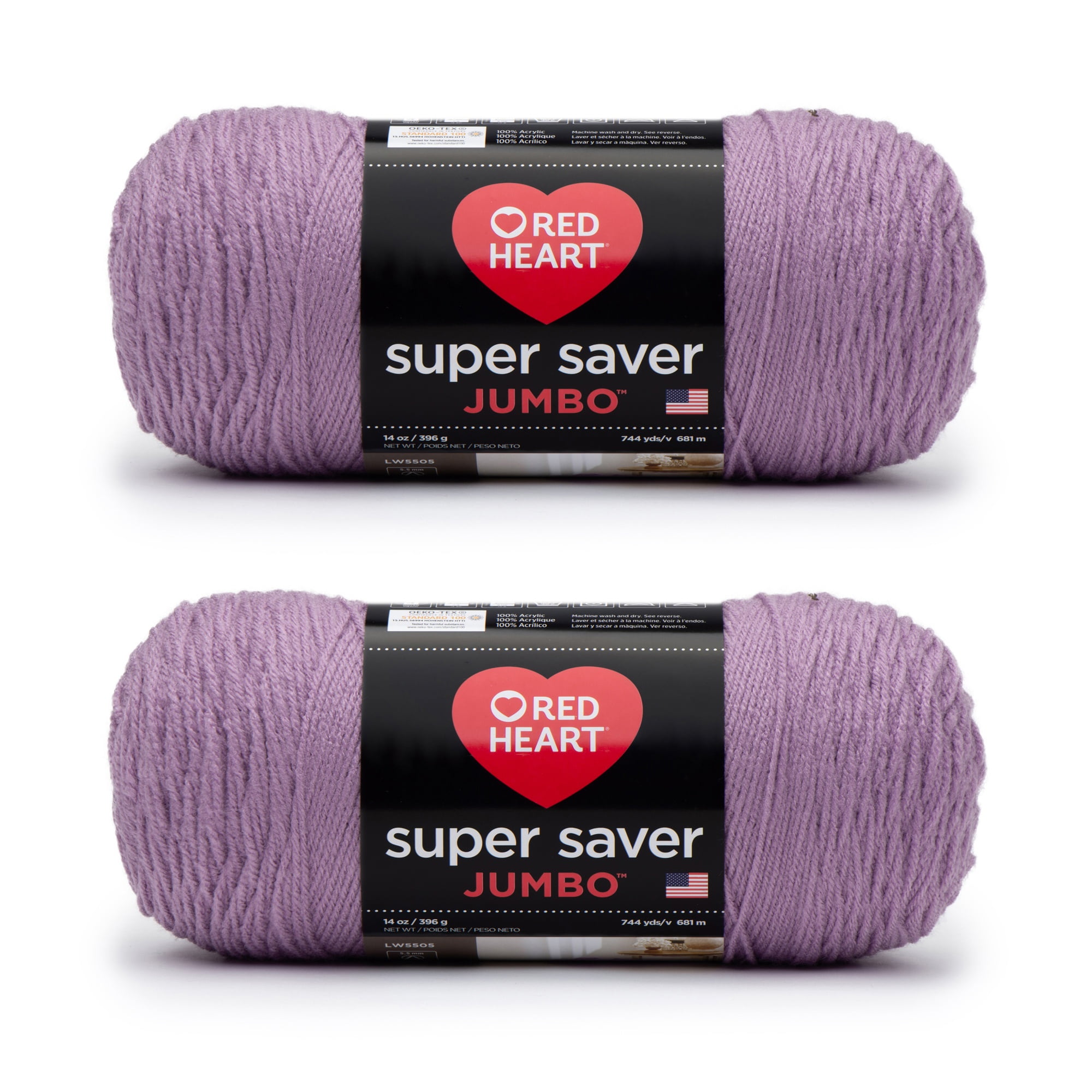 Red Heart Super Saver Jumbo Orchid Yarn - 2 Pack of 396g/14oz - Acrylic - 4 Medium (Worsted) - 744 Yards - Knitting/Crochet