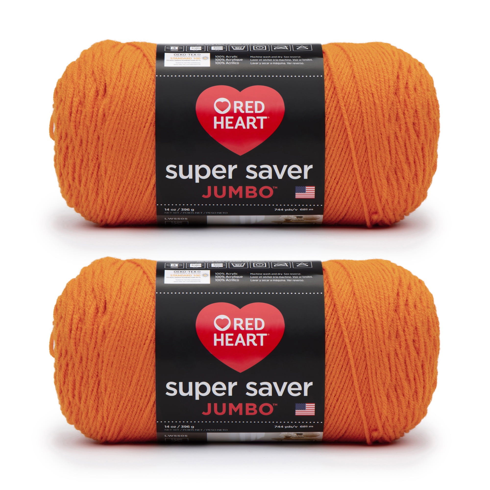 Red Heart Super Saver Jumbo Pumpkin Yarn - 2 Pack of 396g/14oz - Acrylic - 4 Medium (Worsted) - 744 Yards - Knitting/Crochet