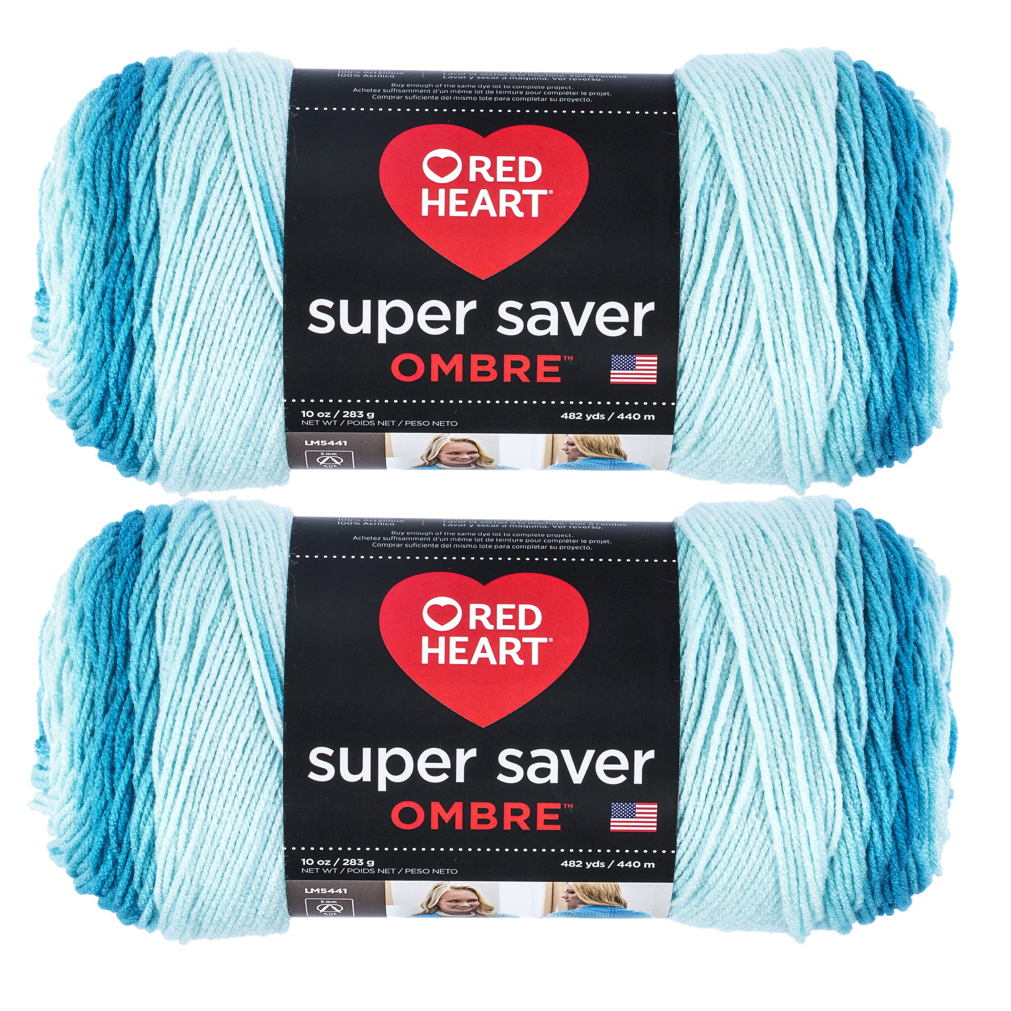 Red Heart Super Saver Jumbo Scuba Ombre Yarn - 2 Pack of 283g/10oz - Acrylic - 4 Medium (Worsted) - 482 Yards - Knitting/Crochet
