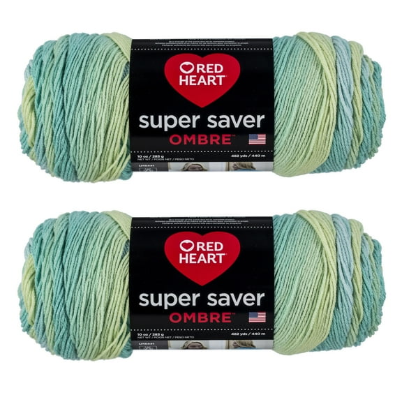 Red Heart Super Saver Jumbo Seaside Ombre Yarn - 2 Pack of 283g/10oz - Acrylic - 4 Medium (Worsted) - 482 Yards - Knitting/Crochet