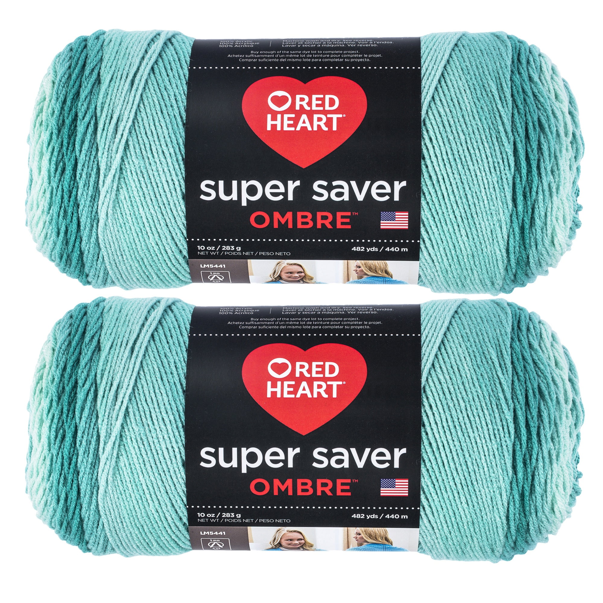 Red Heart Super Saver Jumbo Spearmint Ombre Yarn - 2 Pack of 283g/10oz - Acrylic - 4 Medium (Worsted) - 482 Yards - Knitting/Crochet