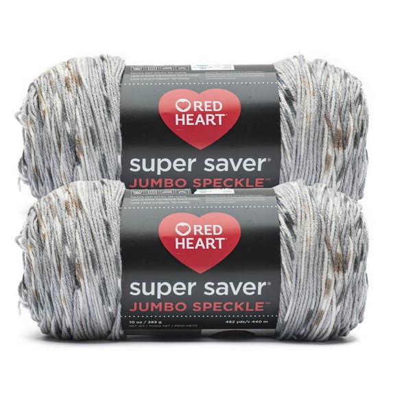 Red Heart® Super Saver® Jumbo Speckle #4 Medium Acrylic Yarn, Dusty Gray Speckle 10oz/283g, 482 Yards (2 Pack)