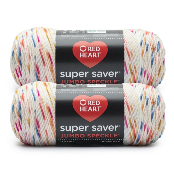 Red Heart® Super Saver® Jumbo Speckle #4 Medium Acrylic Yarn, White Speckle 10oz/283g, 482 Yards (2 Pack)