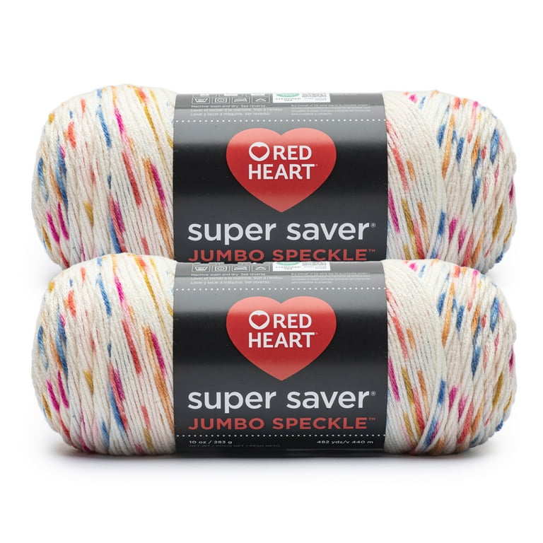 Red Heart® Super Saver® Jumbo Speckle #4 Medium Acrylic Yarn, White Speckle  10oz/283g, 482 Yards (2 Pack) 