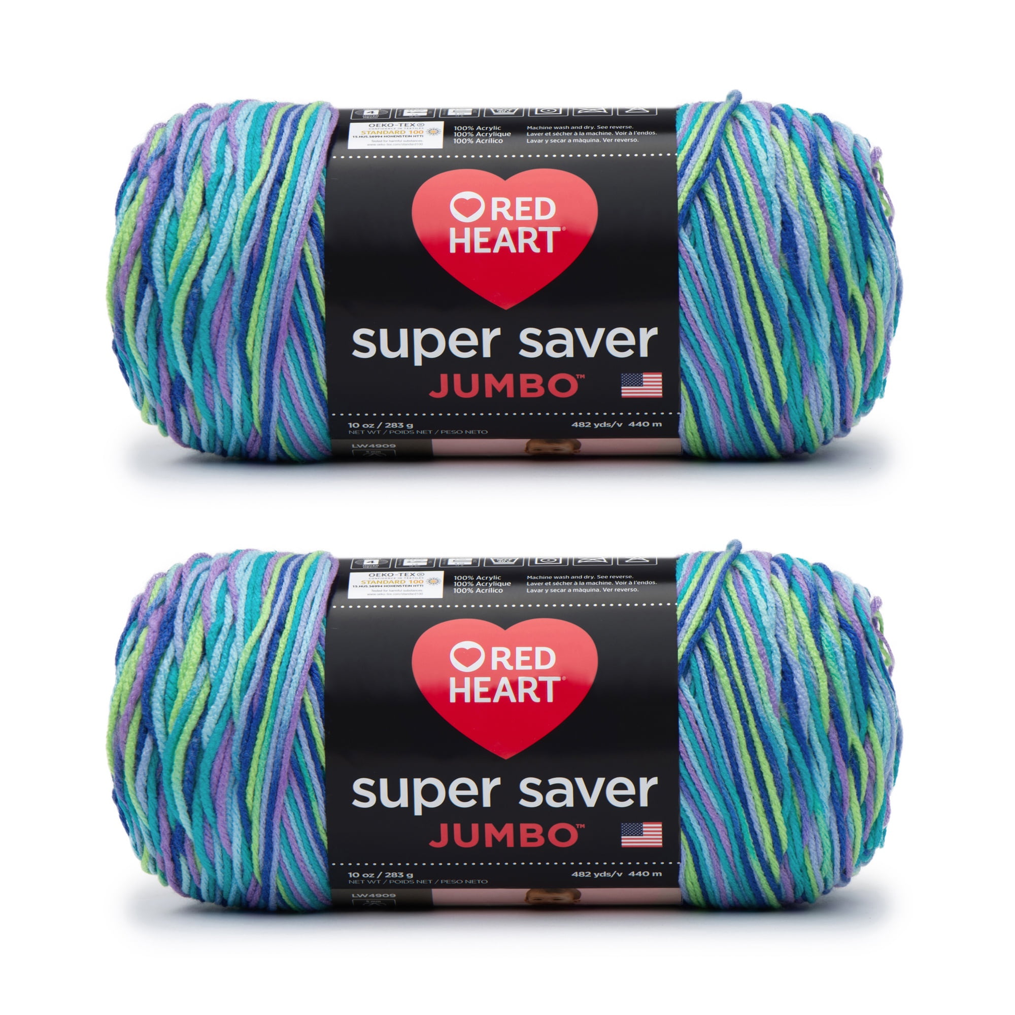 Red Heart Super Saver Jumbo Wildflower Yarn - 2 Pack of 283g/10oz - Acrylic - 4 Medium (Worsted) - 482 Yards - Knitting/Crochet