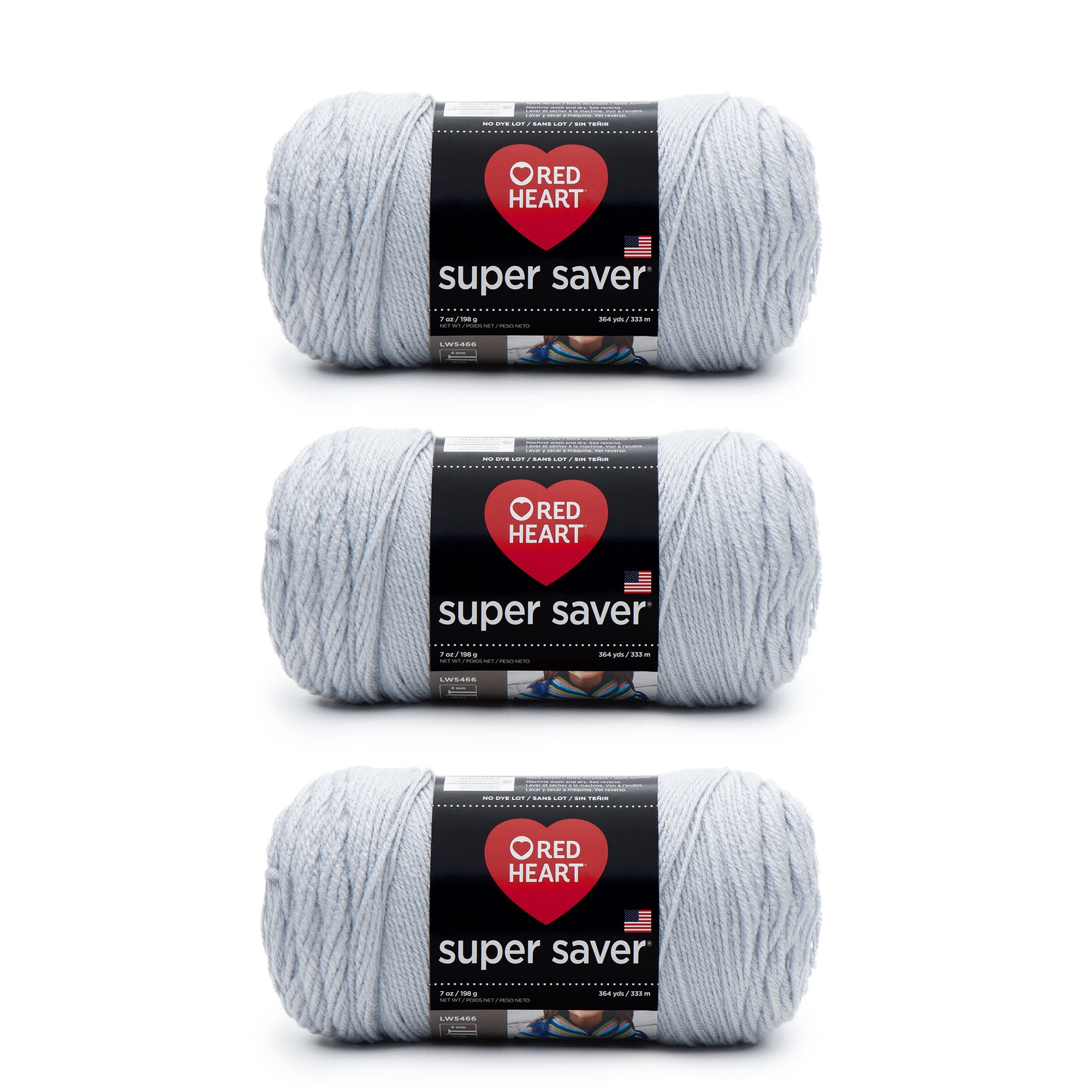 Red Heart Super Saver Light Gray Yarn - 3 Pack of 198g/7oz - Acrylic - 4  Medium (Worsted) - 364 Yards - Knitting/Crochet 