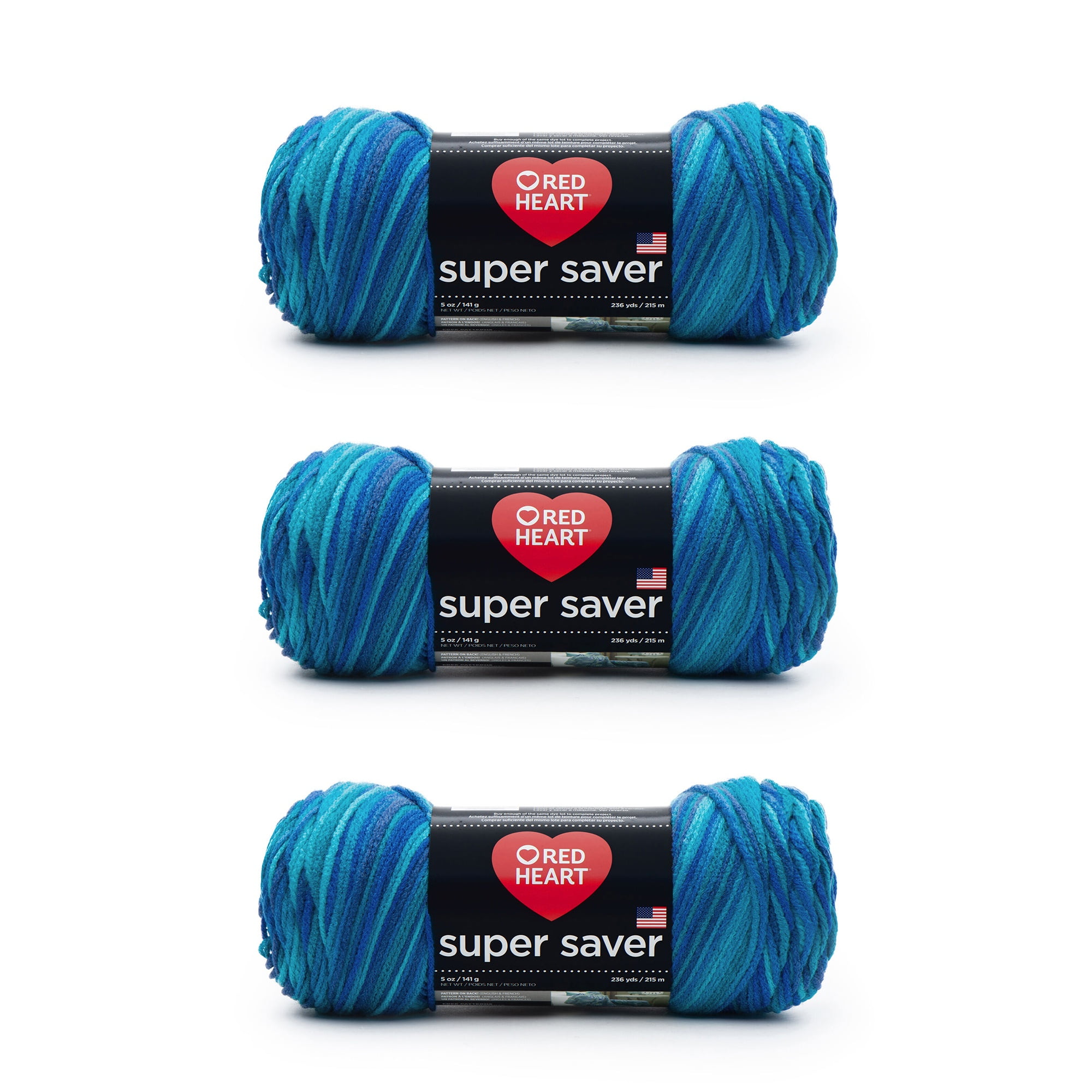 Red Heart Super Saver Macaw Yarn - 3 Pack of 141g/5oz - Acrylic - 4 Medium (Worsted) - 364 Yards - Knitting/Crochet