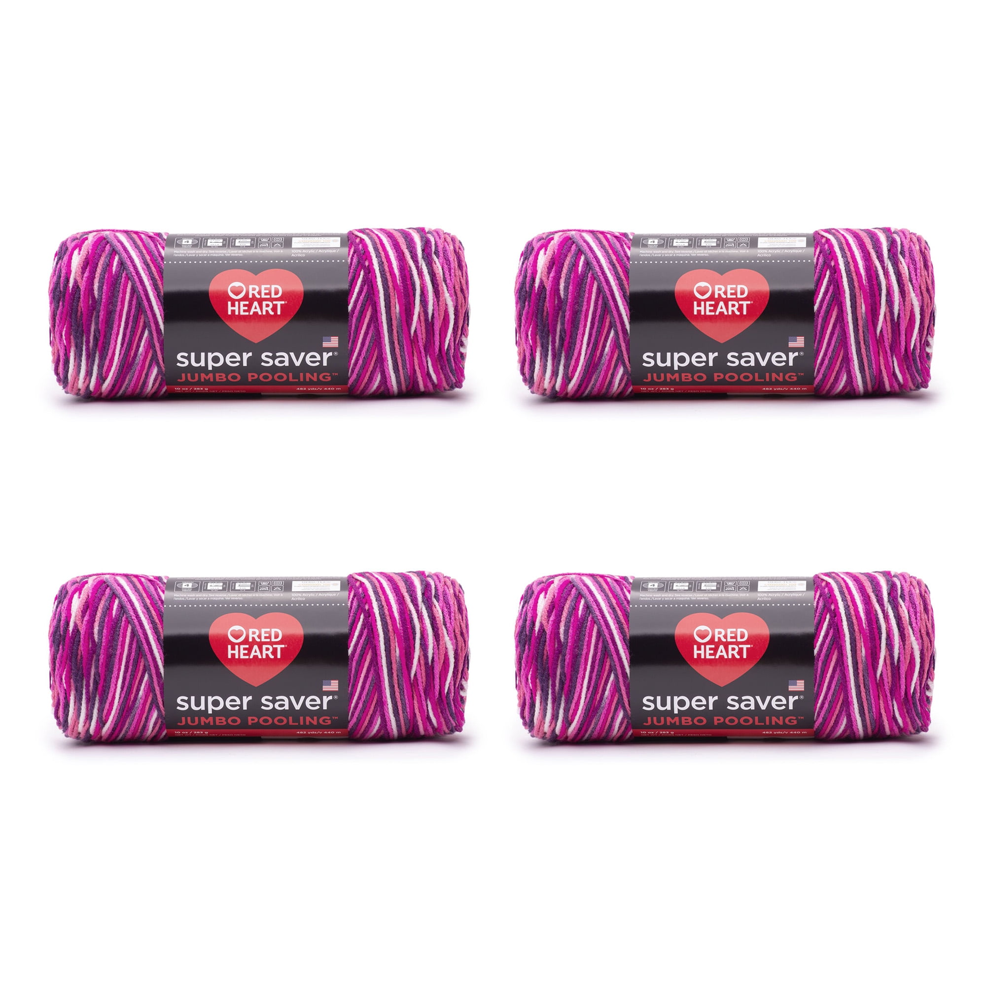 Red Heart Super Saver Medium Acrylic Berry Pooling Yarn, 482 yd (4 Pack) 