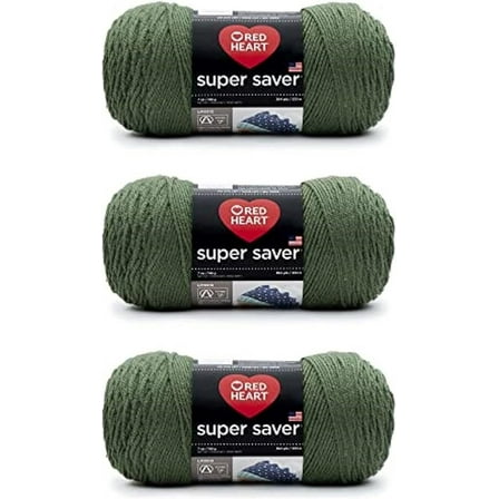 Red Heart Super Saver Medium Thyme Yarn - 3 Pack of 198g/7oz - Acrylic - 4 Medium (Worsted) - 364 Yards - Knitting/Crochet