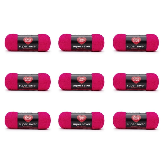 Red Heart® Super Saver® Metallic™ #4 Medium Acrylic Yarn, Fuchsia 5oz/142g, 255 Yards (9 Pack)
