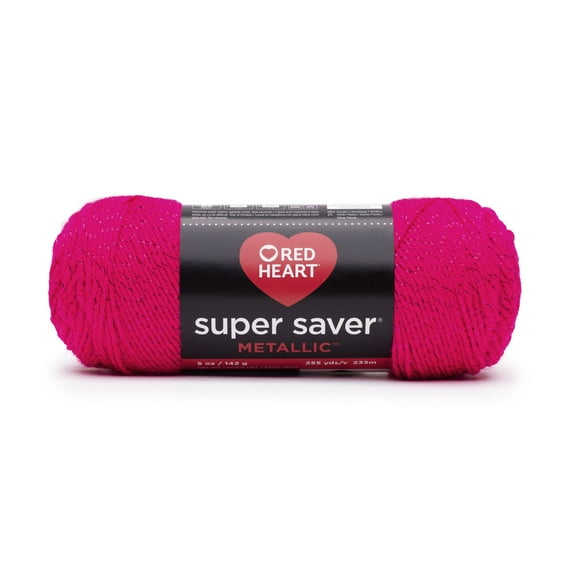 Red Heart Super Saver Metallic 4 Medium Acrylic Yarn, Fuchsia 5oz/142g, 255 Yards