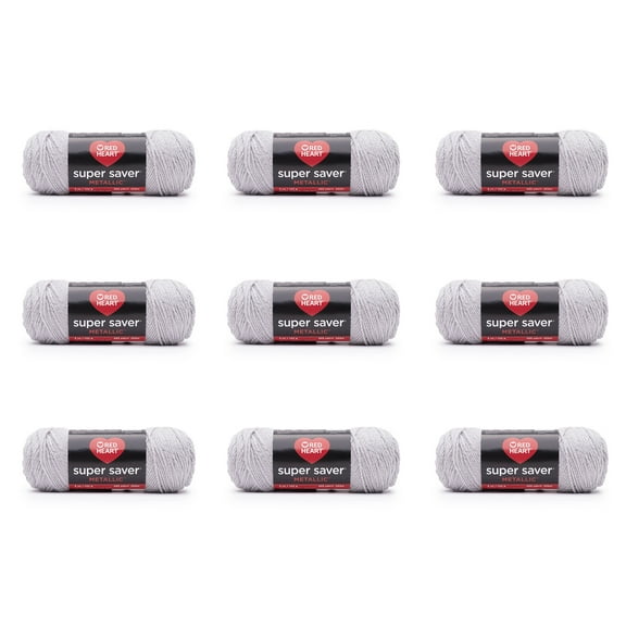 Red Heart® Super Saver® Metallic™ #4 Medium Acrylic Yarn, Light Grey 5oz/142g, 255 Yards (9 Pack)