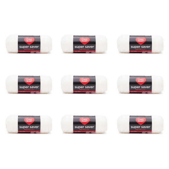 Red Heart® Super Saver® Metallic™ #4 Medium Acrylic Yarn, White 5oz/142g, 255 Yards (9 Pack)