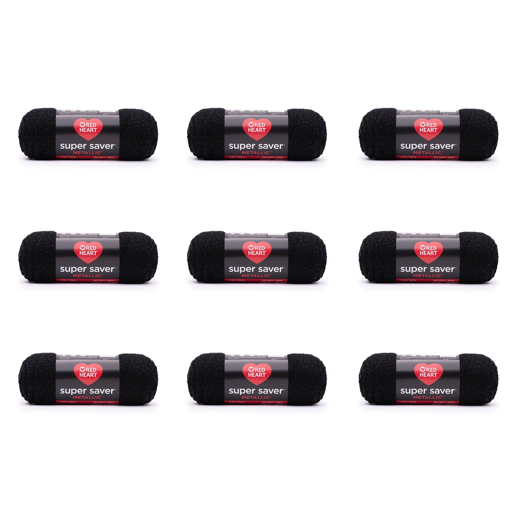 Red Heart Super Saver Metallic Medium Acrylic Black Yarn, 255 yd (9 Pack)