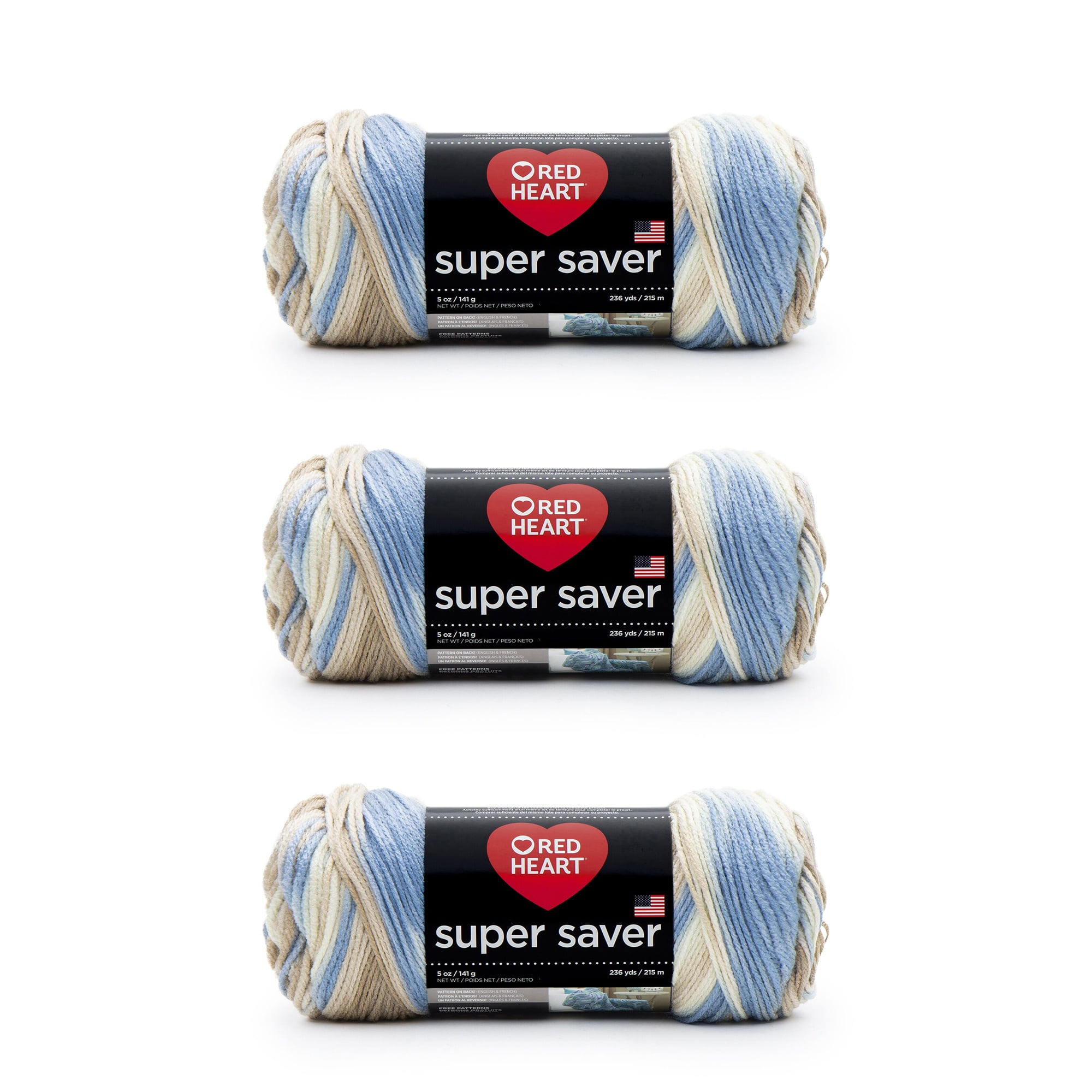 Red Heart Super Saver Mirage Yarn - 3 Pack of 141g/5oz - Acrylic - 4 Medium (Worsted) - 364 Yards - Knitting/Crochet