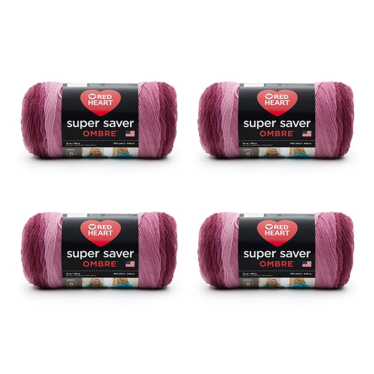 Red Heart Super Saver Ombre 4 Medium Acrylic Yarn, Anemone 10oz/283g, 482  Yards (4 Pack)