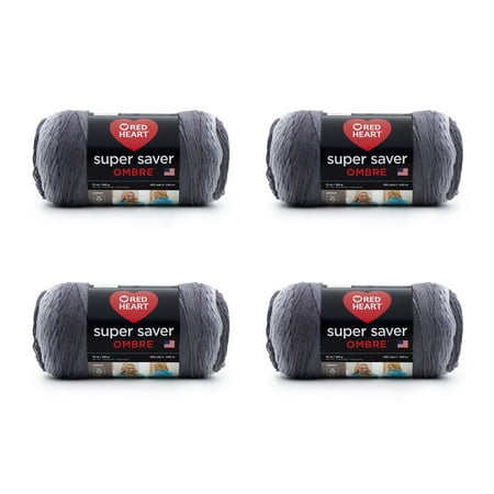 Red Heart Super Saver Ombre™ #4 Medium Acrylic Yarn, Anthracite 10oz/283g, #482 Yards (4 Pack)