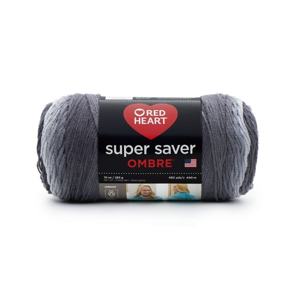 Red Heart® Super Saver® Ombre™ #4 Medium Acrylic Yarn, Anthracite 10oz/283g, 482 Yards