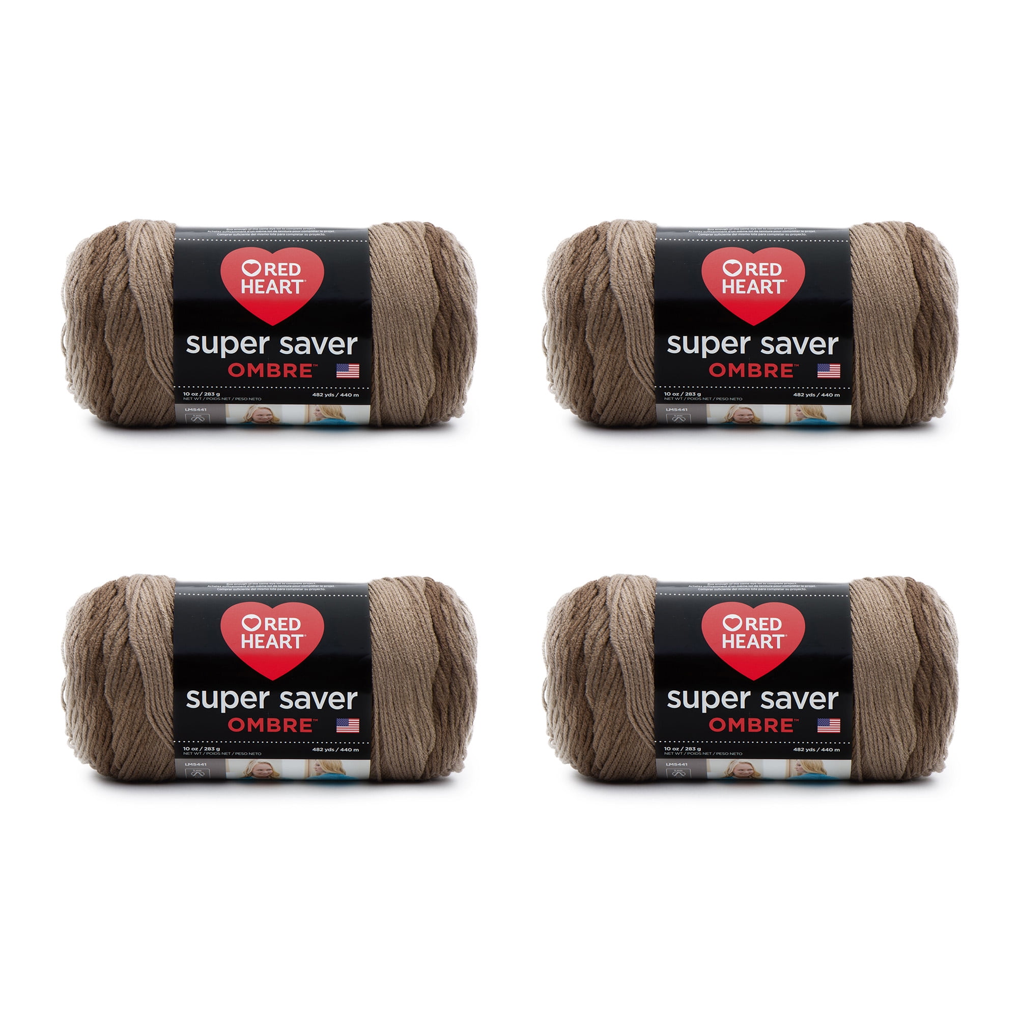 Red Heart® Super Saver® Ombre™ #4 Medium Acrylic Yarn, Baja Blue 10oz/283g,  482 Yards (4 Pack)