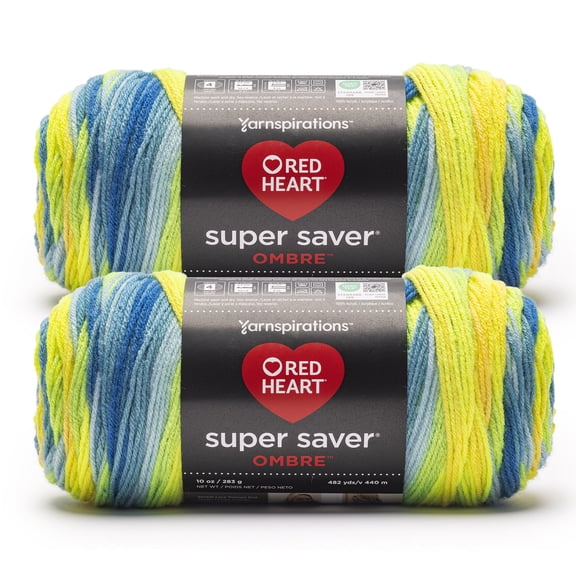 Red Heart® Super Saver Ombre™ #4 Worsted (Medium) Acrylic Yarn, Electric 10oz/283g 482 Yards (2 Pack)