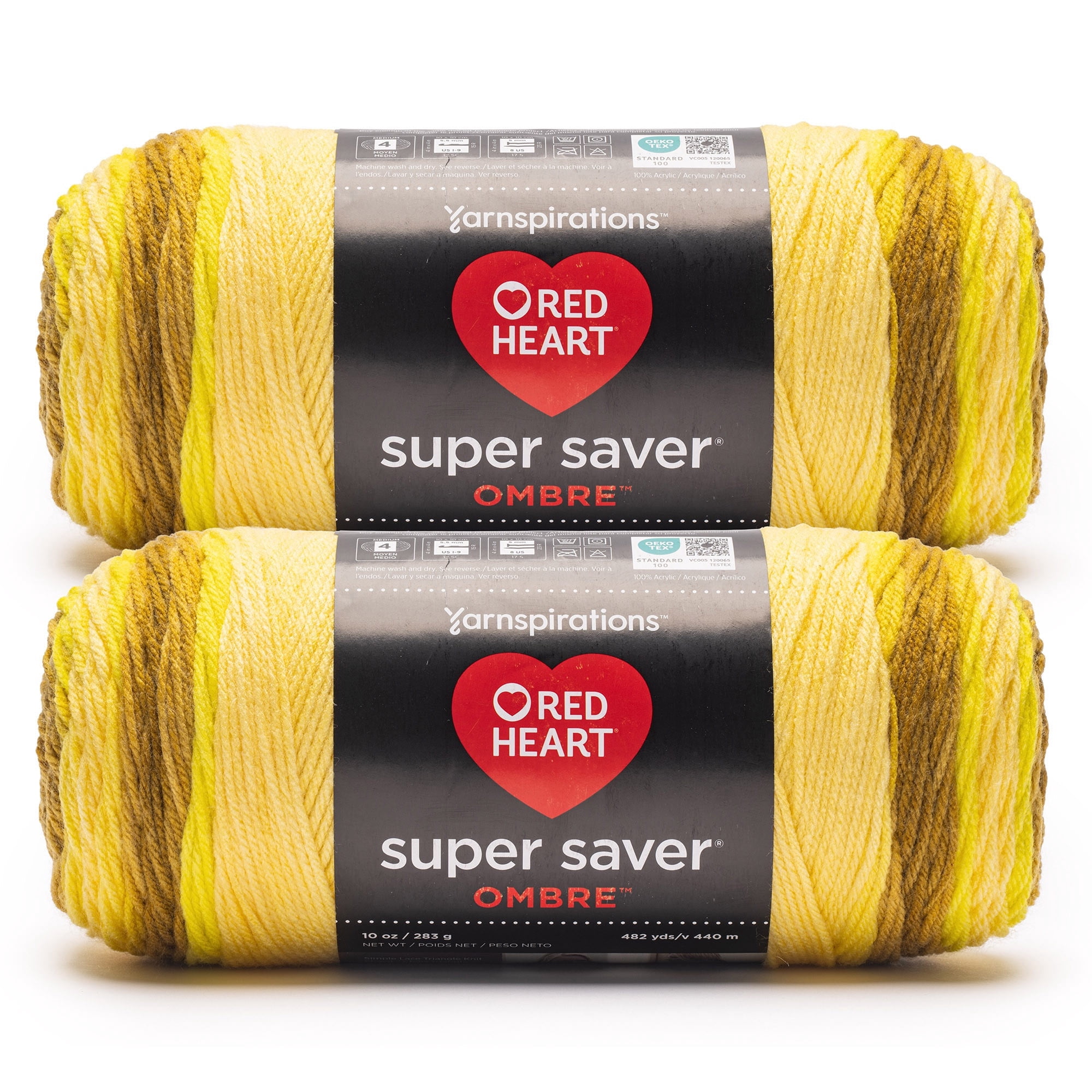 Red Heart® Super Saver Ombre™ #4 Worsted (Medium) Acrylic Yarn, Gold bar 10oz/283g 482 Yards (2 Pack)