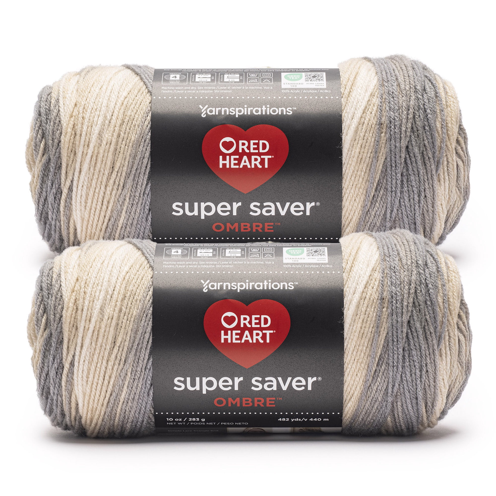 Red Heart® Super Saver Ombre™ #4 Worsted (Medium) Acrylic Yarn, Slate 10oz/283g 482 Yards (2 Pack)