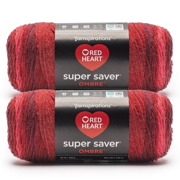 Red Heart® Super Saver Ombre™ #4 Worsted (Medium) Acrylic Yarn, Tomato 10oz/283g 482 Yards (2 Pack)