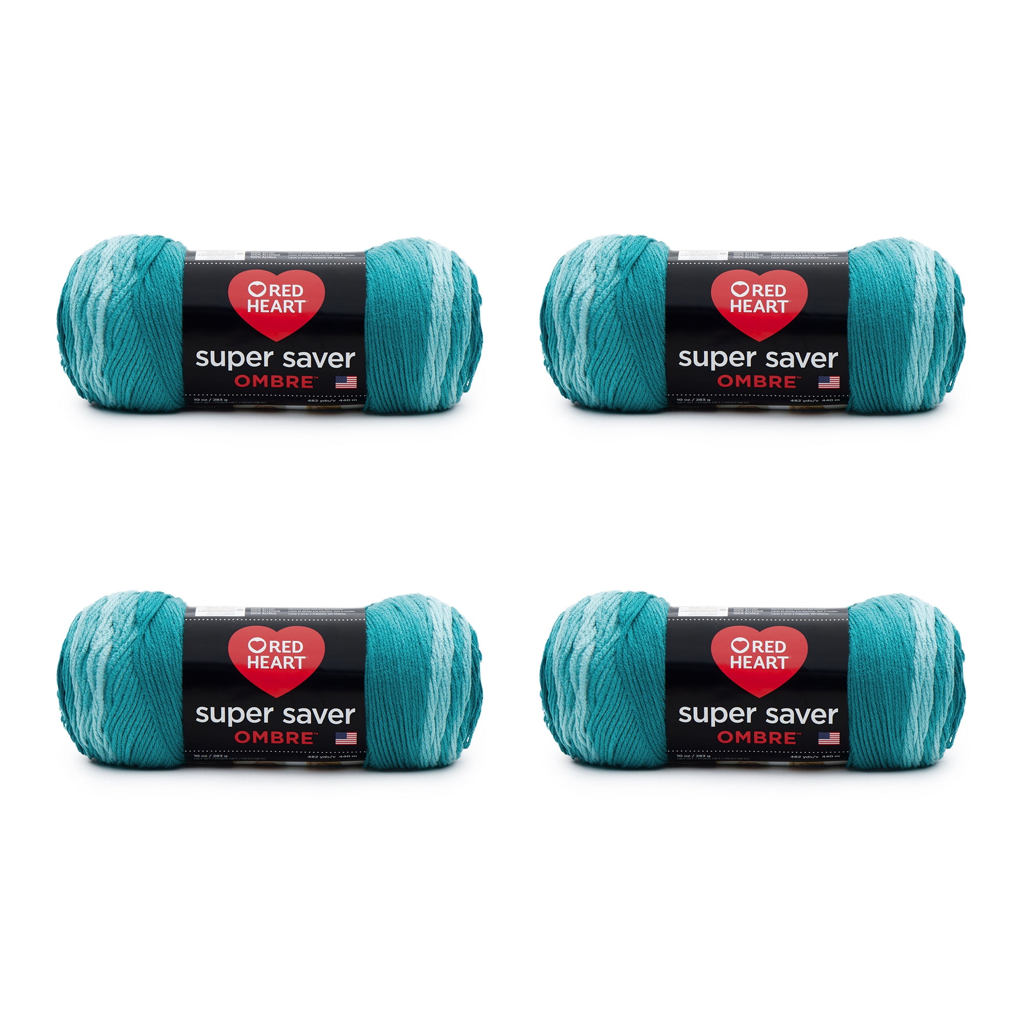 Red Heart® Super Saver® Color Block™ #4 Medium Acrylic Yarn, Liquid Teal  10oz/283g, 482 Yards (4 Pack)