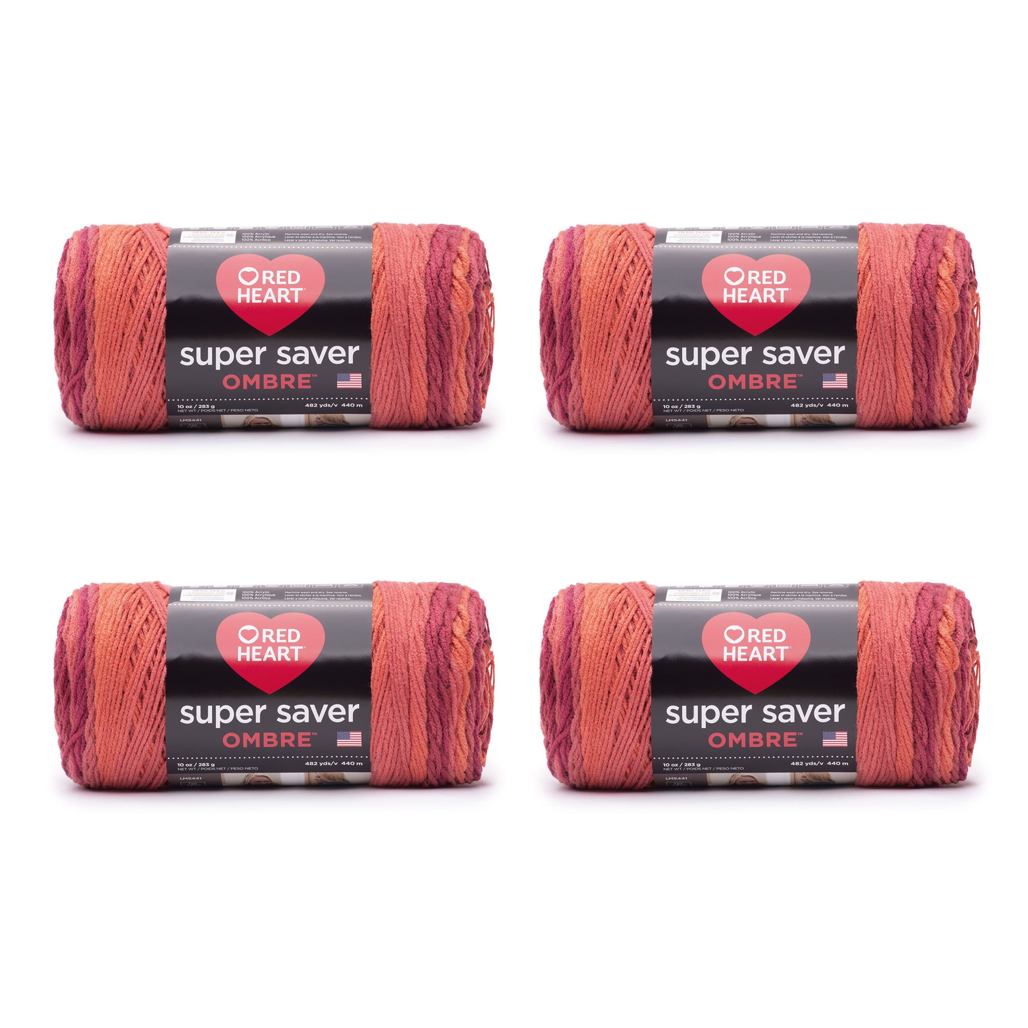 Red Heart® Super Saver® Ombre™ #4 Medium Acrylic Yarn, Baja Blue 10oz/283g,  482 Yards (4 Pack)