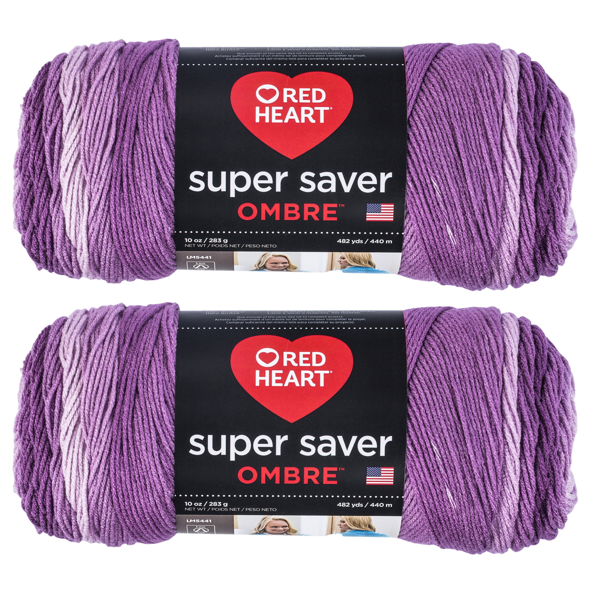 Red Heart Super Saver Jumbo Purple Ombre Yarn - 2 Pack of 283g/10oz - Acrylic - 4 Medium (Worsted) - 482 Yards - Knitting/Crochet