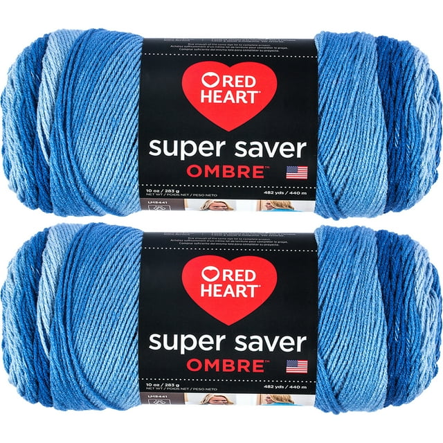 Red Heart Super Saver Ombre YarnTrue Blue, Multipack Of 2