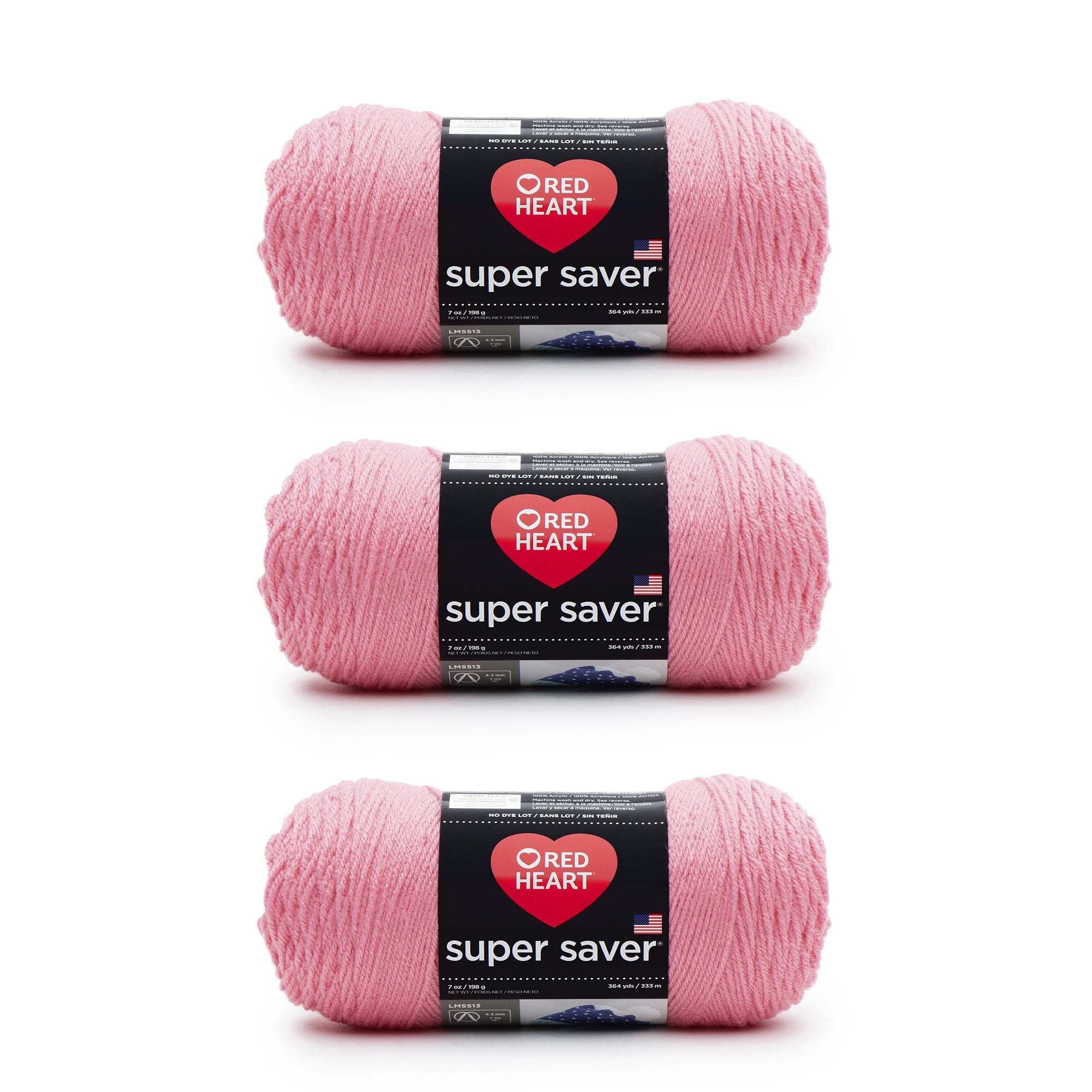 Red Heart Super Saver Perfect Pink Yarn - 3 Pack of 198g/7oz - Acrylic - 4 Medium (Worsted) - 364 Yards - Knitting/Crochet