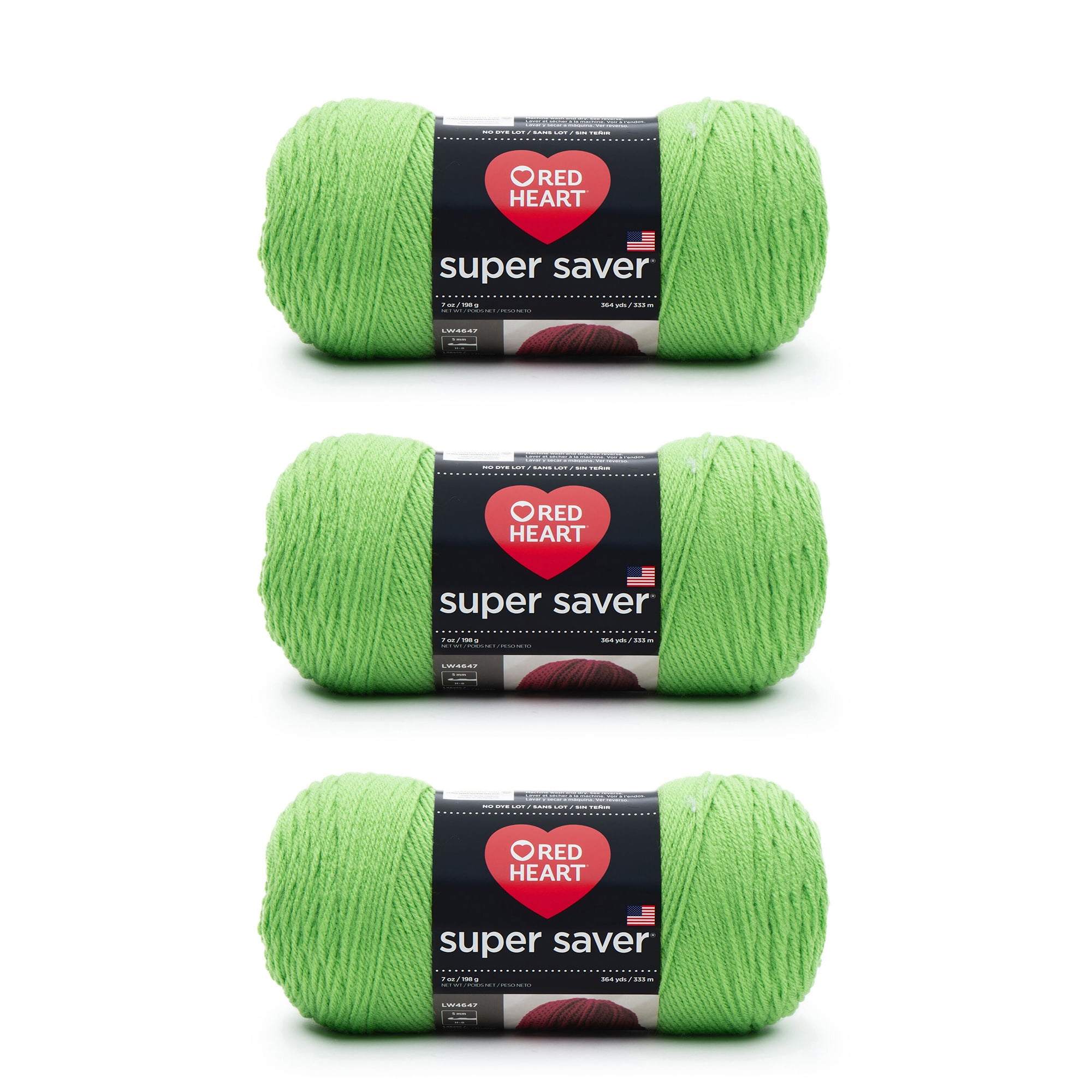 Red Heart Super Saver Spring Green Yarn - 3 Pack of 198g/7oz - Acrylic - 4 Medium (Worsted) - 364 Yards - Knitting/Crochet