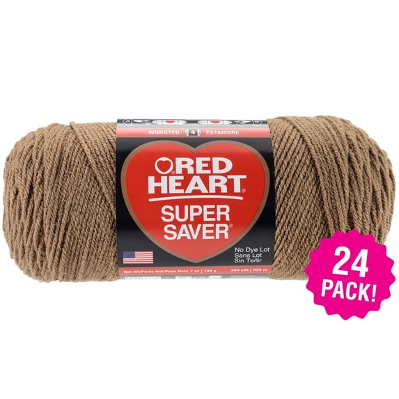 Red Heart Super Saver Yarn - Cafe Latte, Multipack of 24