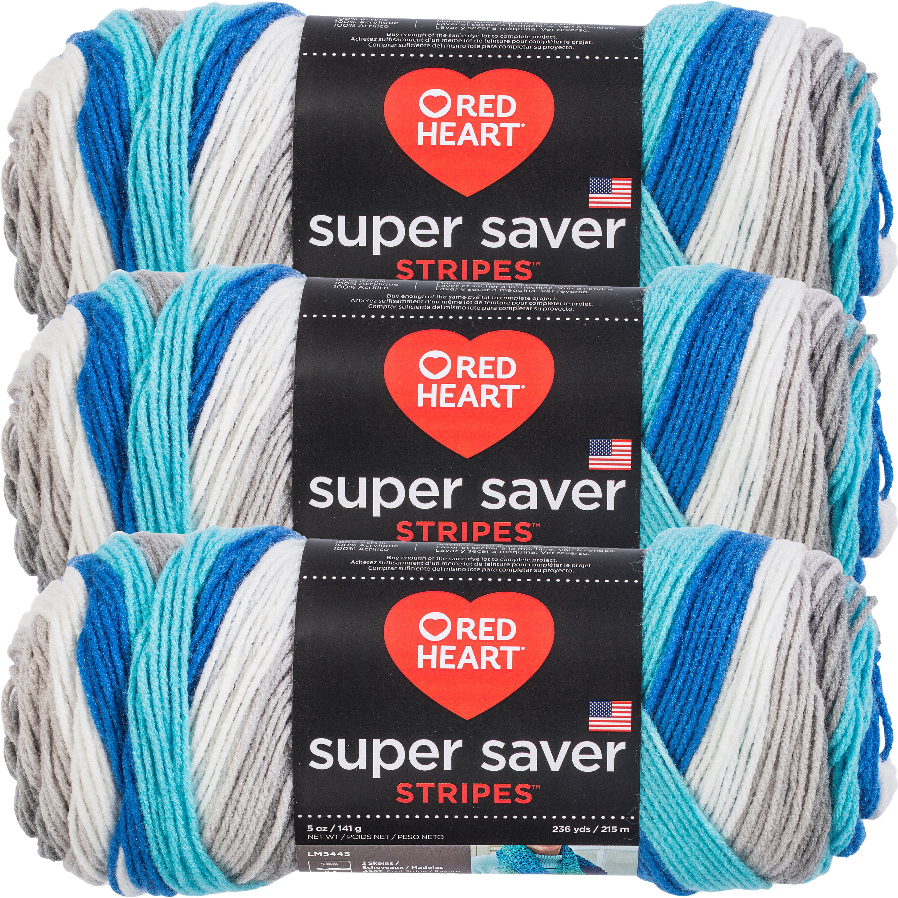 Red Heart Super Saver Yarn-Calm Stripe, Multipack Of 3