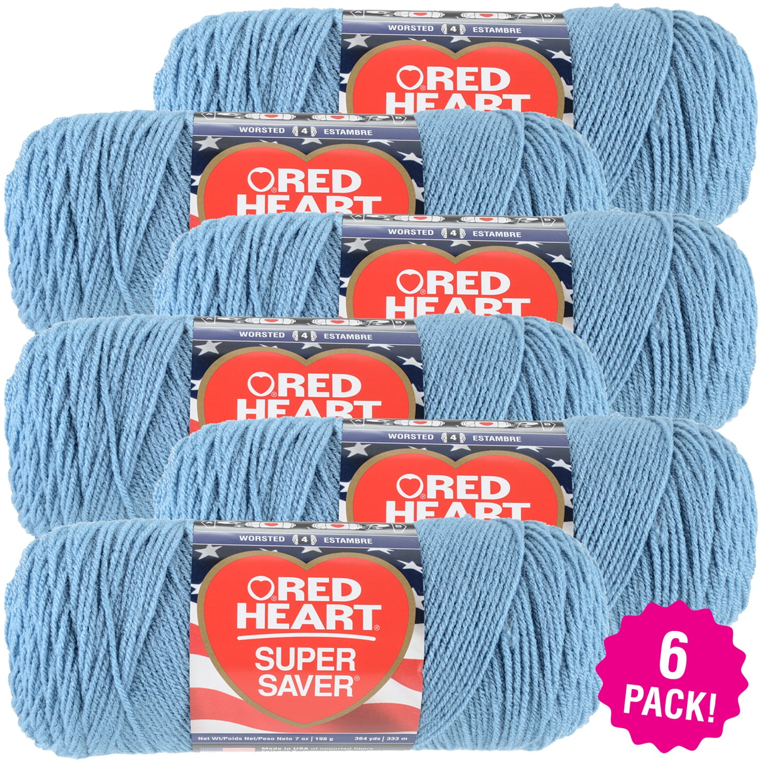 Red Heart Super Saver Yarn - Country Blue, Multipack of 6