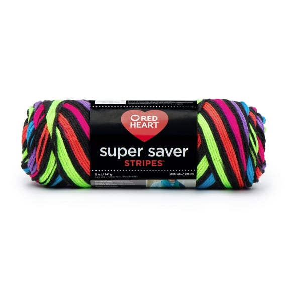 Red Heart® Super Saver™ #4 Worsted Acrylic Yarn, Neon stripes 5oz/142g 236yd