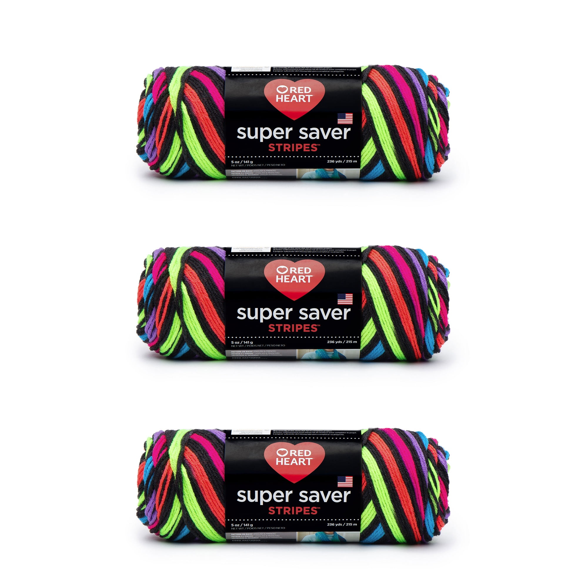 Red Heart Super Saver Yarn-Neon Stripes, Multipack Of 3