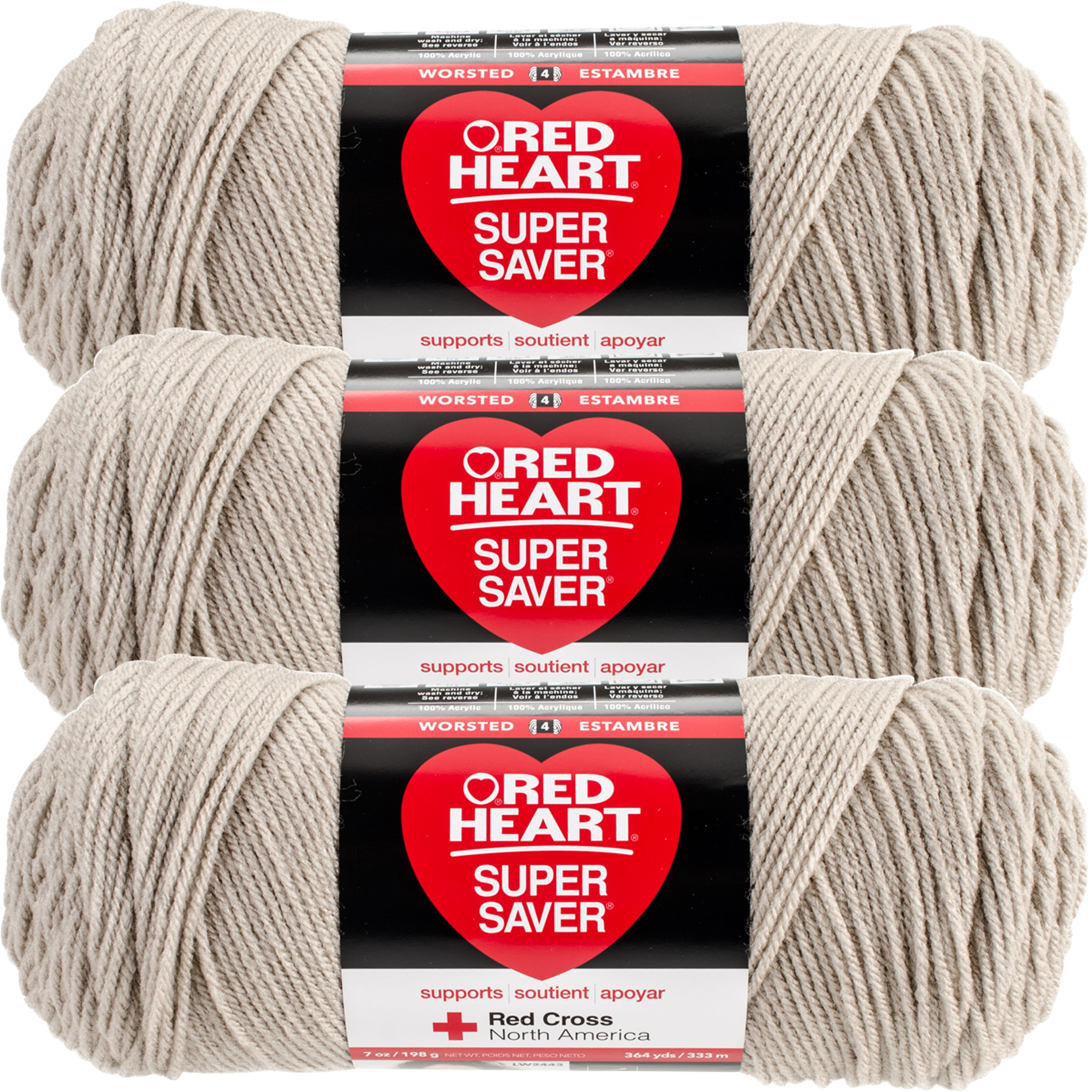 Red Heart Super Saver Yarn -Oatmeal, Multipack of 3