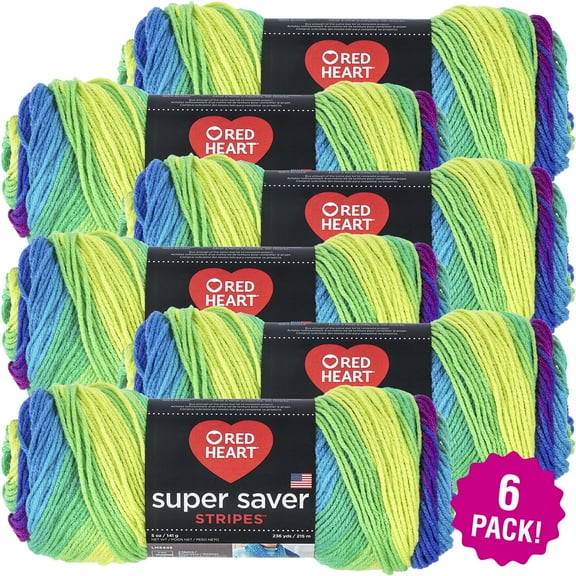 Red Heart Super Saver Yarn - Parrot Stripe, Multipack of 6